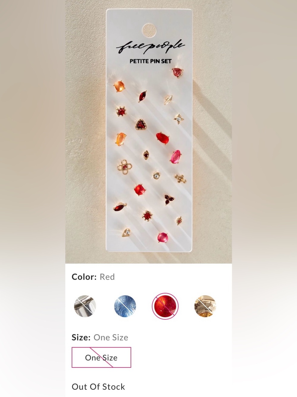 Free People ~ Petite Pin Set ~ Mixed Jewels ~ Red ~ **NWT - Picture 2 of 10